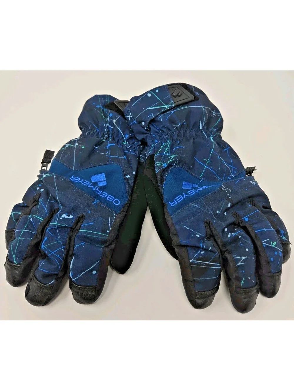 Obermeyer Teens L Winter Ski Gloves Wrist Length Blue Teal Zipper Pocket Lined